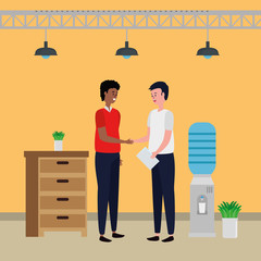 couple in office workplace scene icons