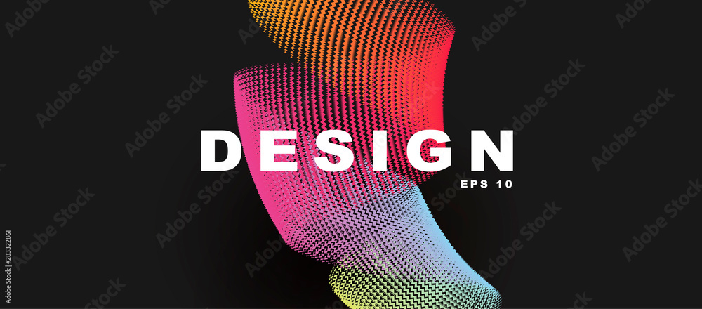 Poster colorful lines twisted into circular shape, abstract background with typography
