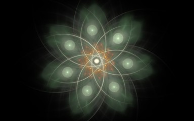 fantastic abstract symmetrical flower with petals consisting of a variety of geometric shapes of different colors on a black background