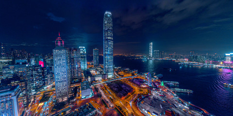 Panorama aerial view of Hong Kong Nightscape in Central
