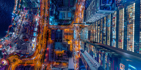 Panorama aerial view of Hong Kong Nightscape in Central