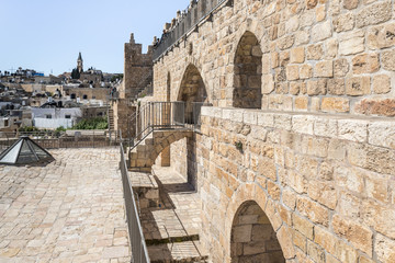 The fagment of the city wall near the Damascus Gate in old city of Jerusalem, Israel