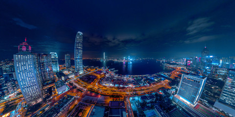 Panorama aerial view of Hong Kong Nightscape in Central