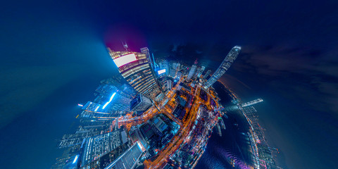 Panorama aerial view of Hong Kong Nightscape in Central