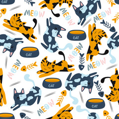 Naklejka premium seamless pattern with cat on a white background - vector illustration, eps