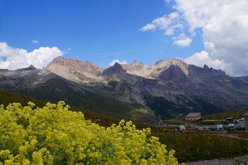 Panorama of the hill called "Galibier" next to the galibier pass" in French alps