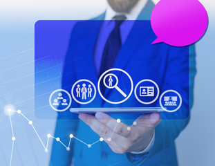 man icons smartphone speech bubble office supplies technological device