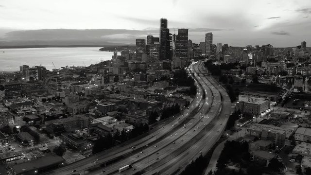 Rush Hour Seattle Interstate 5 Cuts Through Downtown City Center Skyline