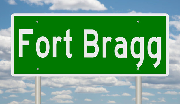 Rendering Of A Green Highway Sign For Fort Bragg In Texas