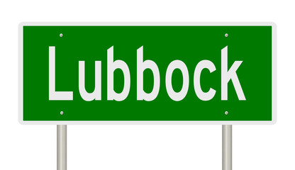 Rendering of a green highway sign for Lubbock Texas
