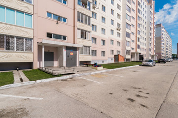 Russia, Novosibirsk - June 15, 2019: Russian courtyards. buildings, house architecture, exterior. city ​​views