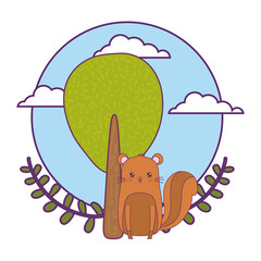 cute chipmunk with tree plant and crown leafs