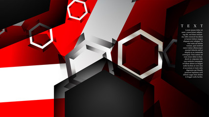 Vector hexagon overlaps and red color for background, space for text