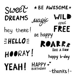 Fototapeta premium Happy Birthday Party lettering sign quote typography set. Calligraphy design for postcard poster graphics. Simple vector brush sign