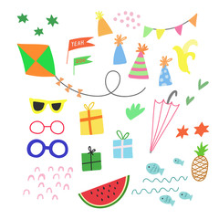 happy birthday party clipart. vector isolated elements