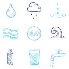 Vector Set of Color Sketch Water Icons