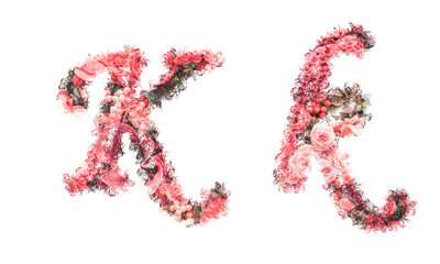 Beautiful illustration of both uppercase and lowercase letters made of spring flowers.