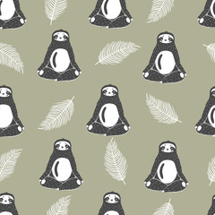 Scandinavian style sloth pattern in yoga pose © Оксана Юшкова