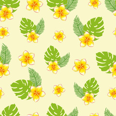 Seamless pattern of bouquets of tropical plants