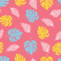 Tropical plants pattern on pink background
