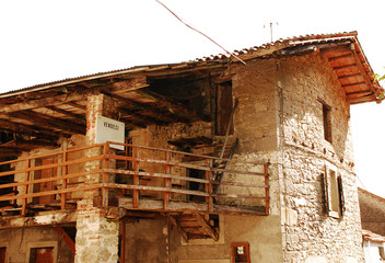 An historic derelict building in the valley village of Canalutto in Friuli, north east Italy. The...