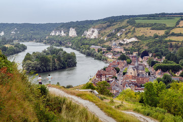 Fototapeta na wymiar View on Les Andelys and the river Seine from Chateau Gaillard, Normandy, France.