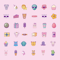 cute set icons style kawaii