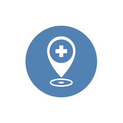 Medical map pointer with cross hospital icon isolated on white background. Vector Illustration