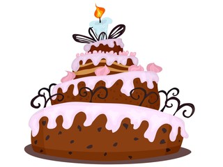 big chocolate cake with cream drawing cartoon new picture color