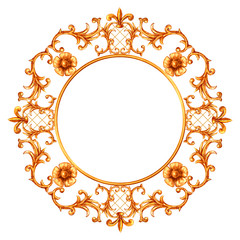 Baroque style elements. Watercolor hand drawn vintage engraving floral scroll filigree design frame.