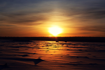 sunset over the winter sea