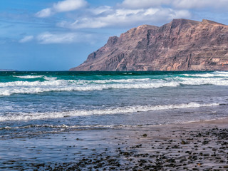Playa de Famara en Lanzarote. Islas Canarias. España. Europa.