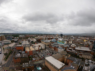 Fototapeta premium Belfast, Northern Ireland Aerial view of architecture and buildings. View on City from above 