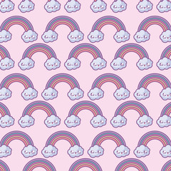 pattern of cute rainbow with clouds kawaii style