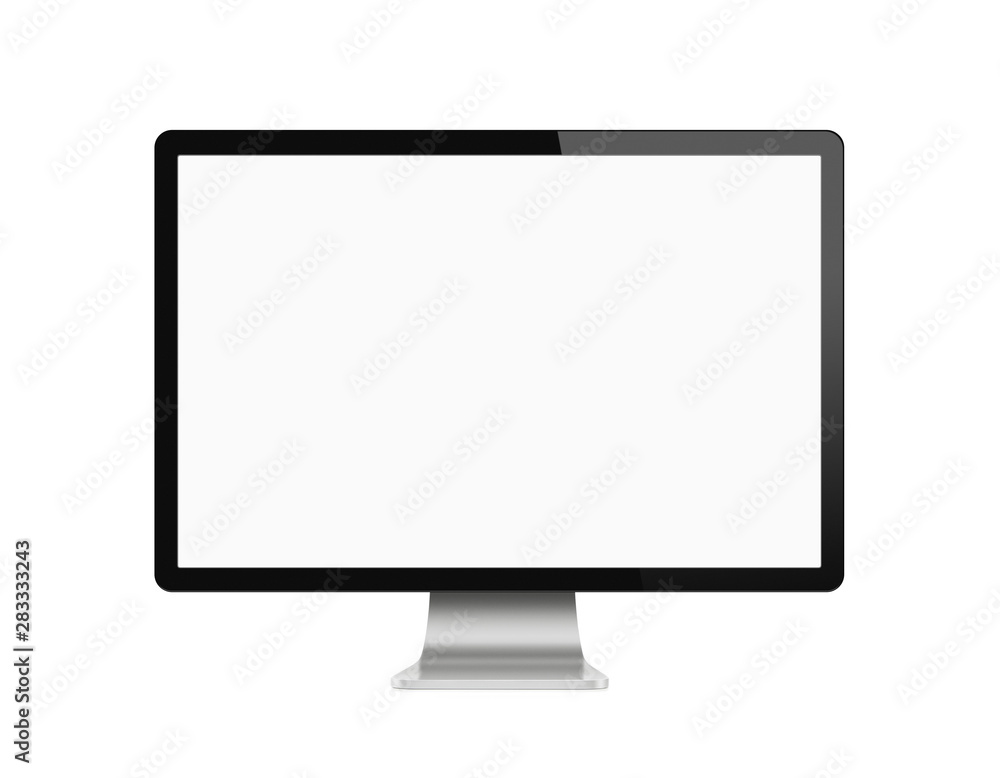 Poster blank modern computer monitor isolated on white background with clipping path for the screen