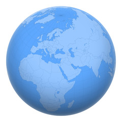 Lebanon on the globe. Earth centered at the location of the Lebanese Republic. Map of Lebanon. Includes layer with capital cities.