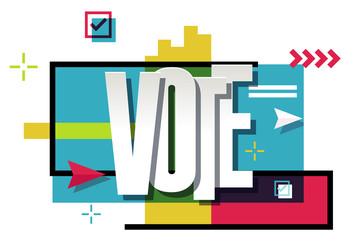 Illustration of "Vote" word on colorful background