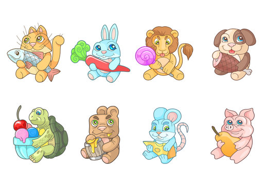 cartoon cute animals, set of images, stickers