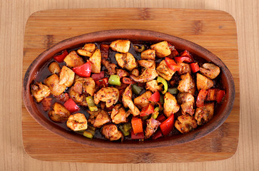 Turkish chicken pepper tomato and vegetable feed in a pot from a high angle