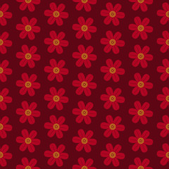 Cute floral pattern with red flowers. Abstract flat flower. Nature ornament