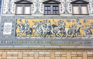 Procession of Princes (Furstenzug) on the outside wall of Dresden Castle, Germany