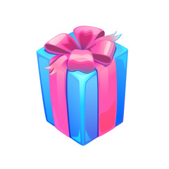 Vector gift blue box with ribbon bow. Vector present.