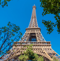 Famous Eiffel Tower in Paris on a sunny day