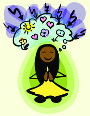 african-american female stick person meditating aura_thinking positive_colored by jziprian