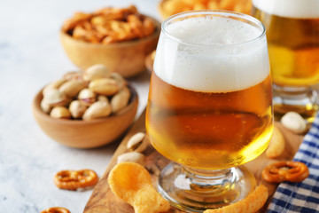 Beer and various snacks