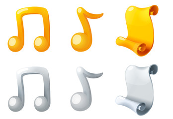 Gold award. Silver award. Scroll award. Music Award. Gold music note trophy. Gold Icons. Silver Icons. 