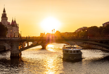Wonderful sunset over River Seine in Paris