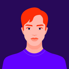 Portrait of a redhead man. Avatar of a guy. Colorful portrait. Student of the university. Vector flat illustration
