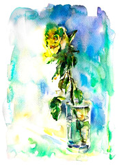 watercolor rose in a glass
