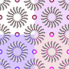 Seamless pattern. Skittles in circular figures and a bowling ball